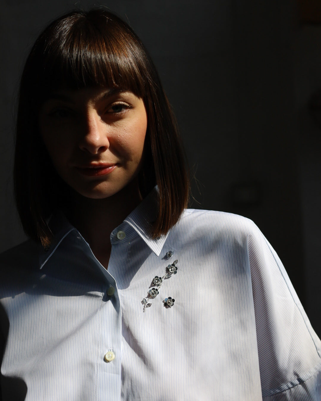 Camicia Donna in Popeline di Cotone Stampato — EdizionCamicia in cotone a righe — Ricamo a mano, Manifattura Artigianale Made in Italye Limitata (Copia)