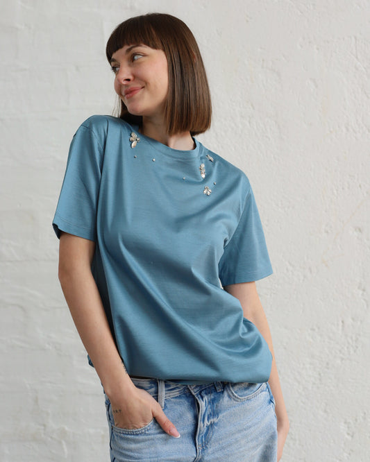 HY 33.33 — T-shirt in Cotone Filo di Scozia — Ricamo a Mano, Manifattura Made in Italy