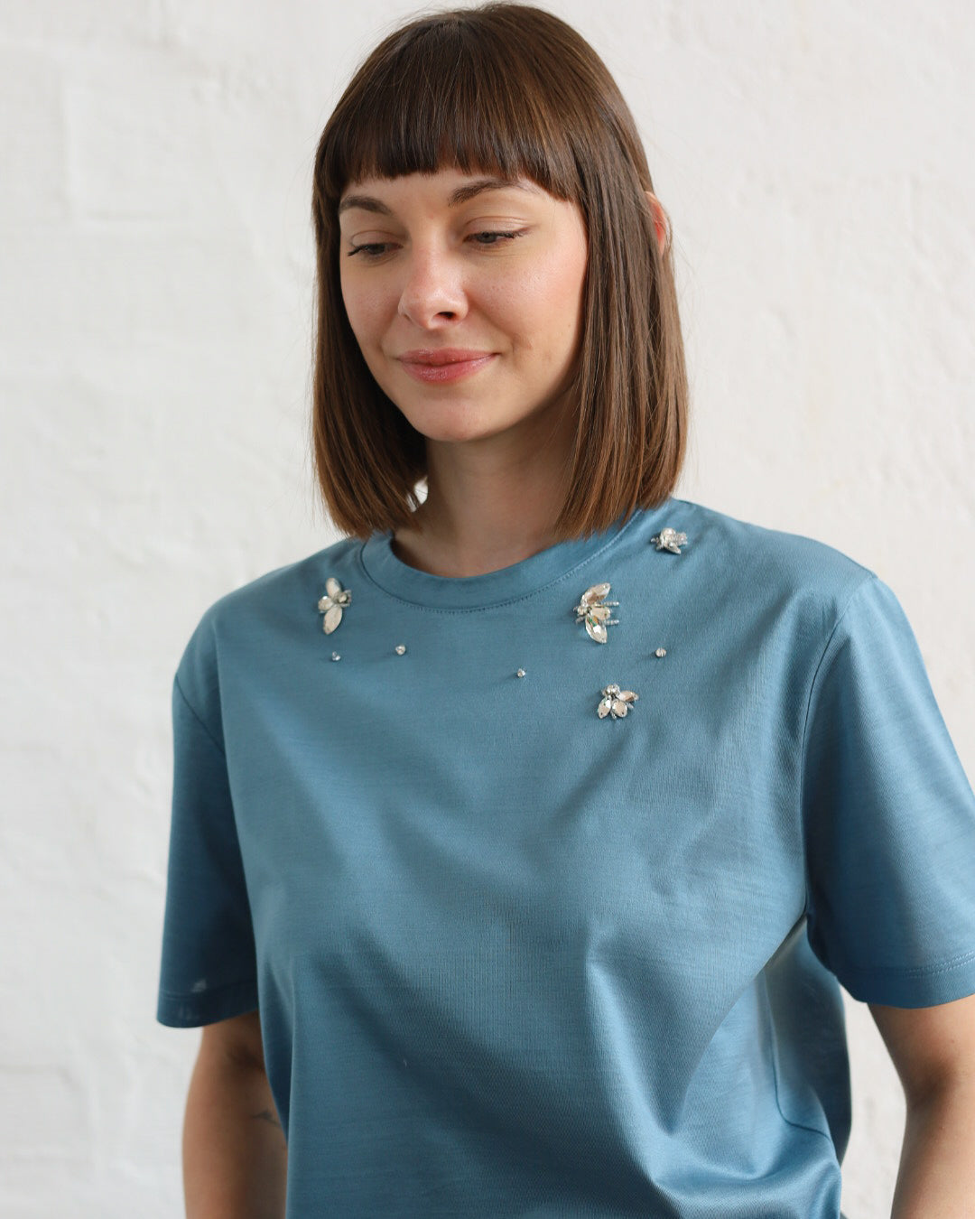 HY 33.33 — T-shirt in Cotone Filo di Scozia — Ricamo a Mano, Manifattura Made in Italy