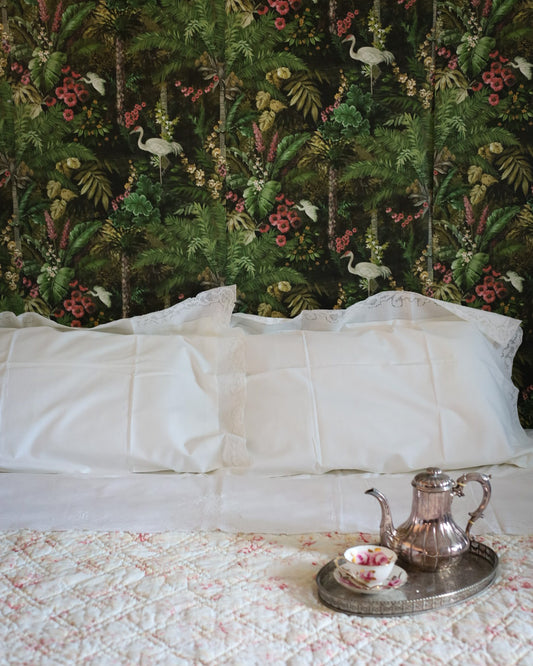 Lenzuolo matrimoniale in lino e sfilato siciliano