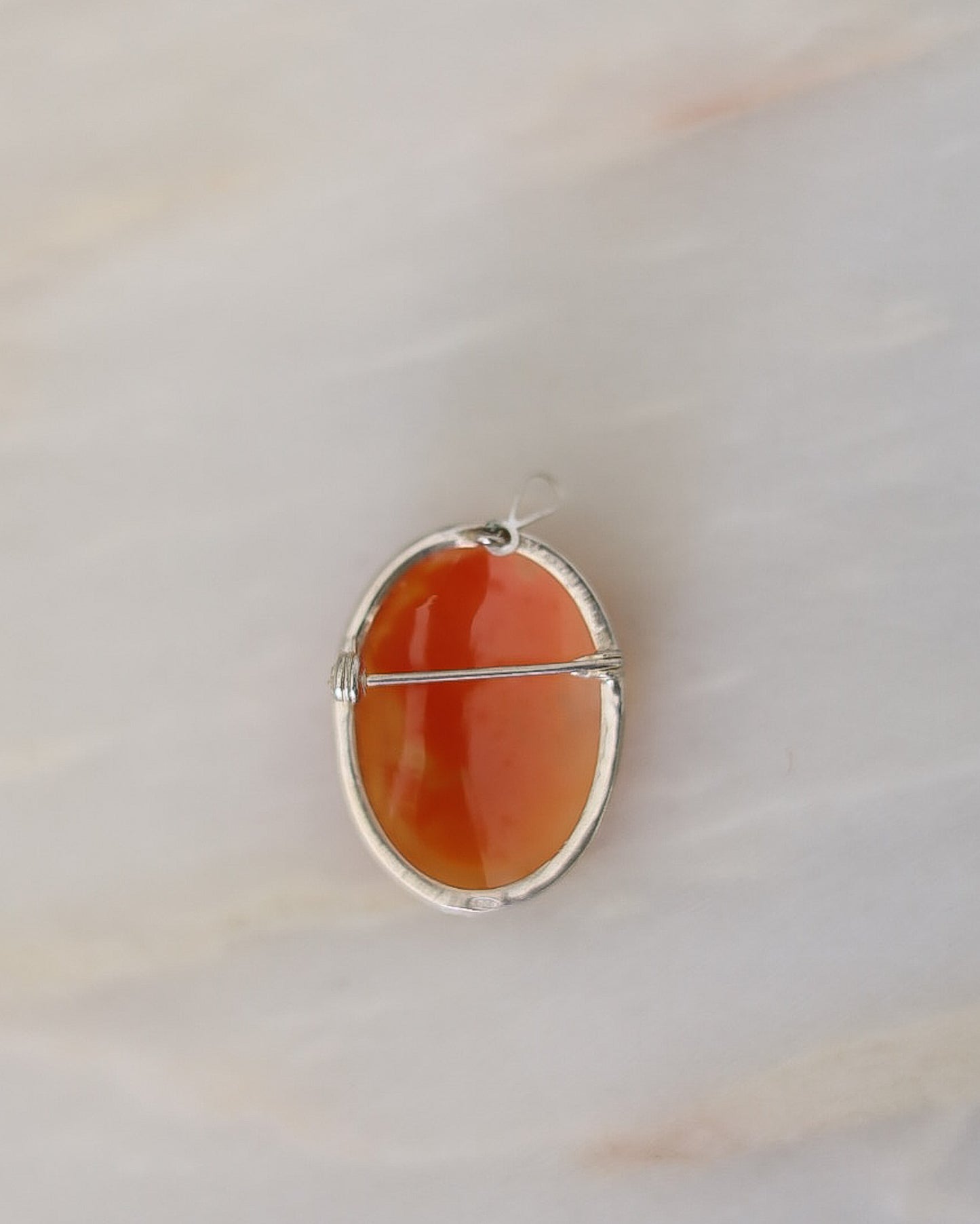 Cammeo in Conchiglia Scolpita a Mano — Montatura in Argento — Anni '30-'50