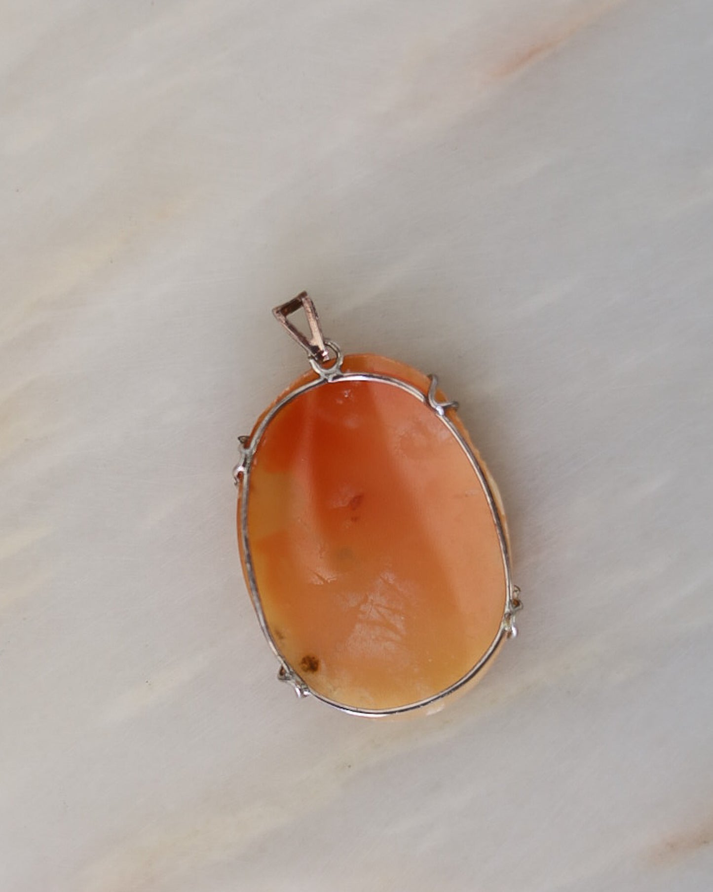 Cammeo in Conchiglia Scolpita a Mano — Montatura in Argento — Anni '30-'50