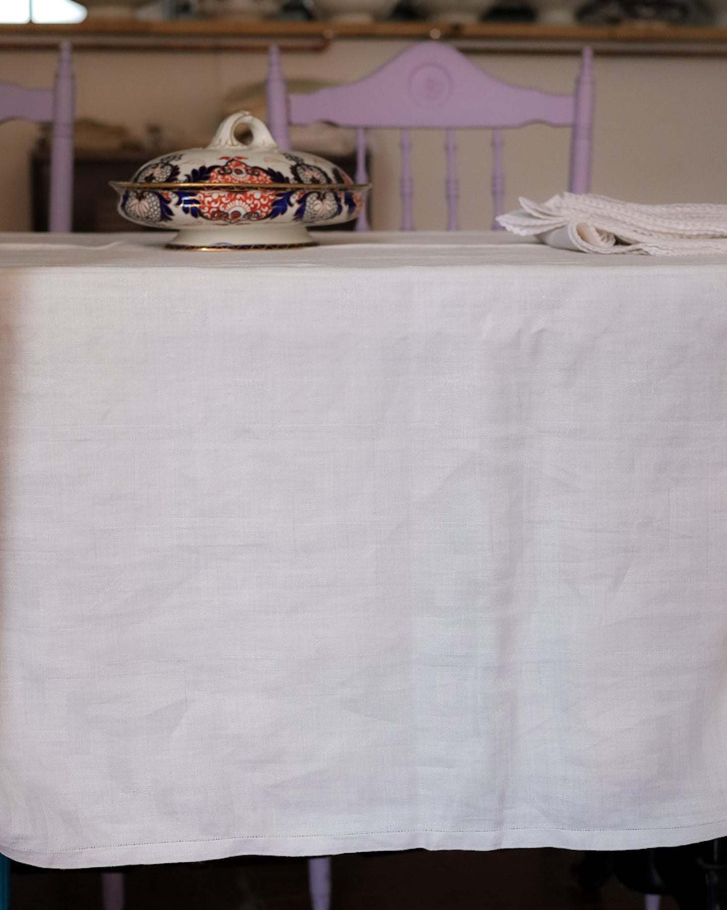 Tovaglia di quasi 5 metri in fiandra di lino con 12 tovaglioli
