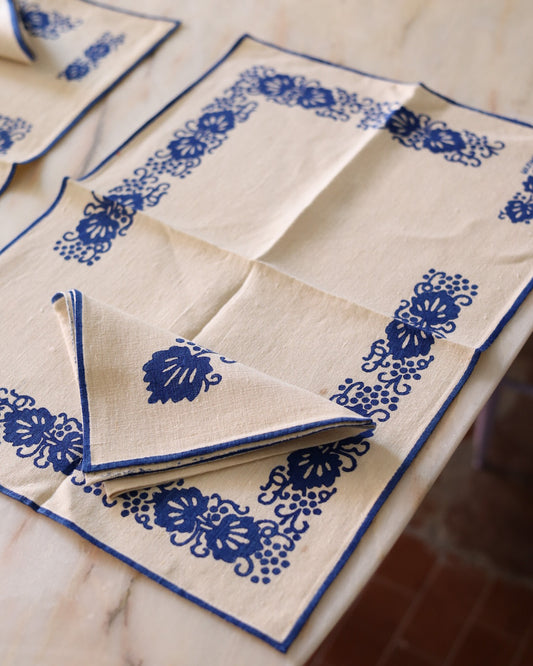 Coppia tovagliette da colazione con tovagliolo stampate a mano