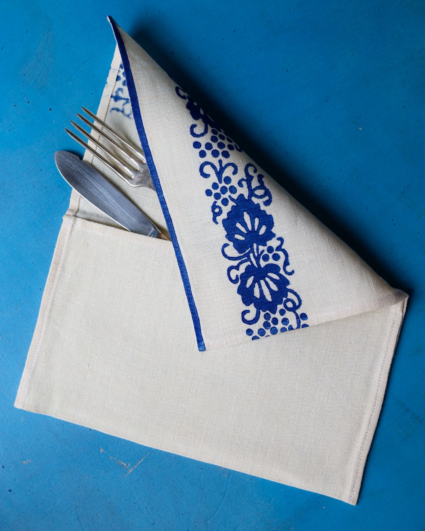 Set quattro portaposate in lino stampate a mano