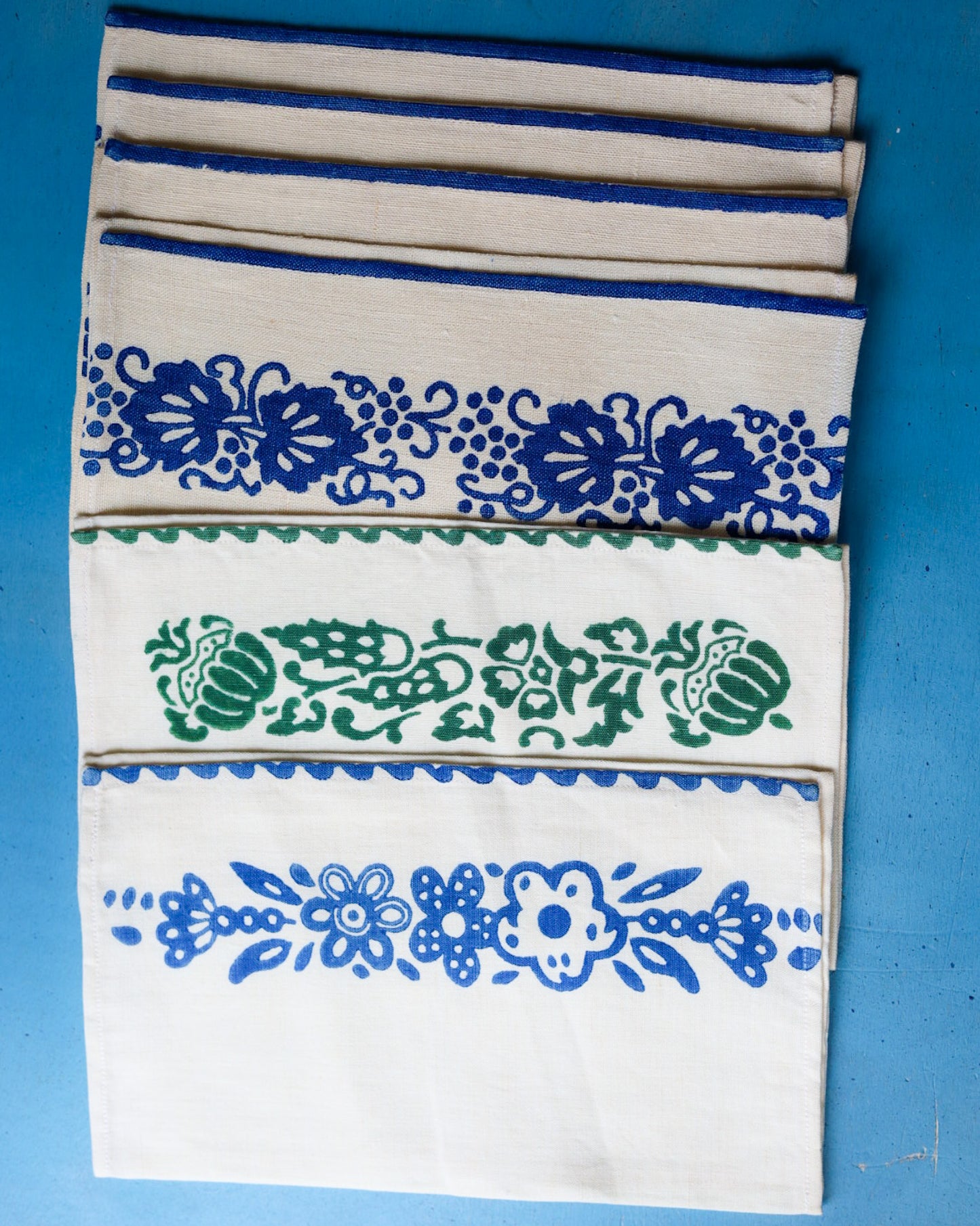 Set quattro portaposate in lino stampate a mano