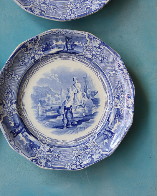 set di Quattro di Piatti Staffordshire in Transferware – Pattern "Colonna", Thomas Goodfellow, Inghilterra, circa 1851-1852