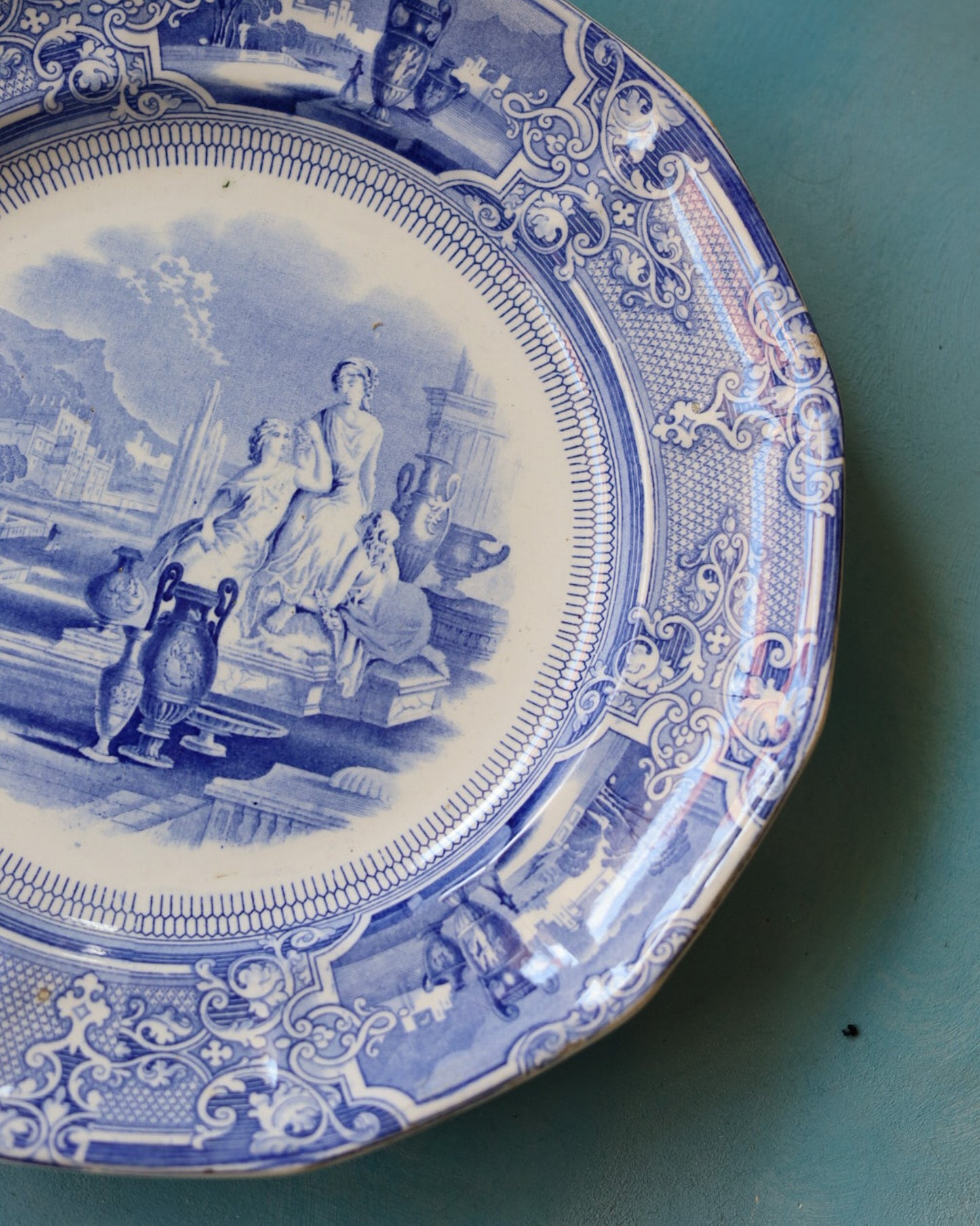 set di Quattro di Piatti Staffordshire in Transferware – Pattern "Colonna", Thomas Goodfellow, Inghilterra, circa 1851-1852