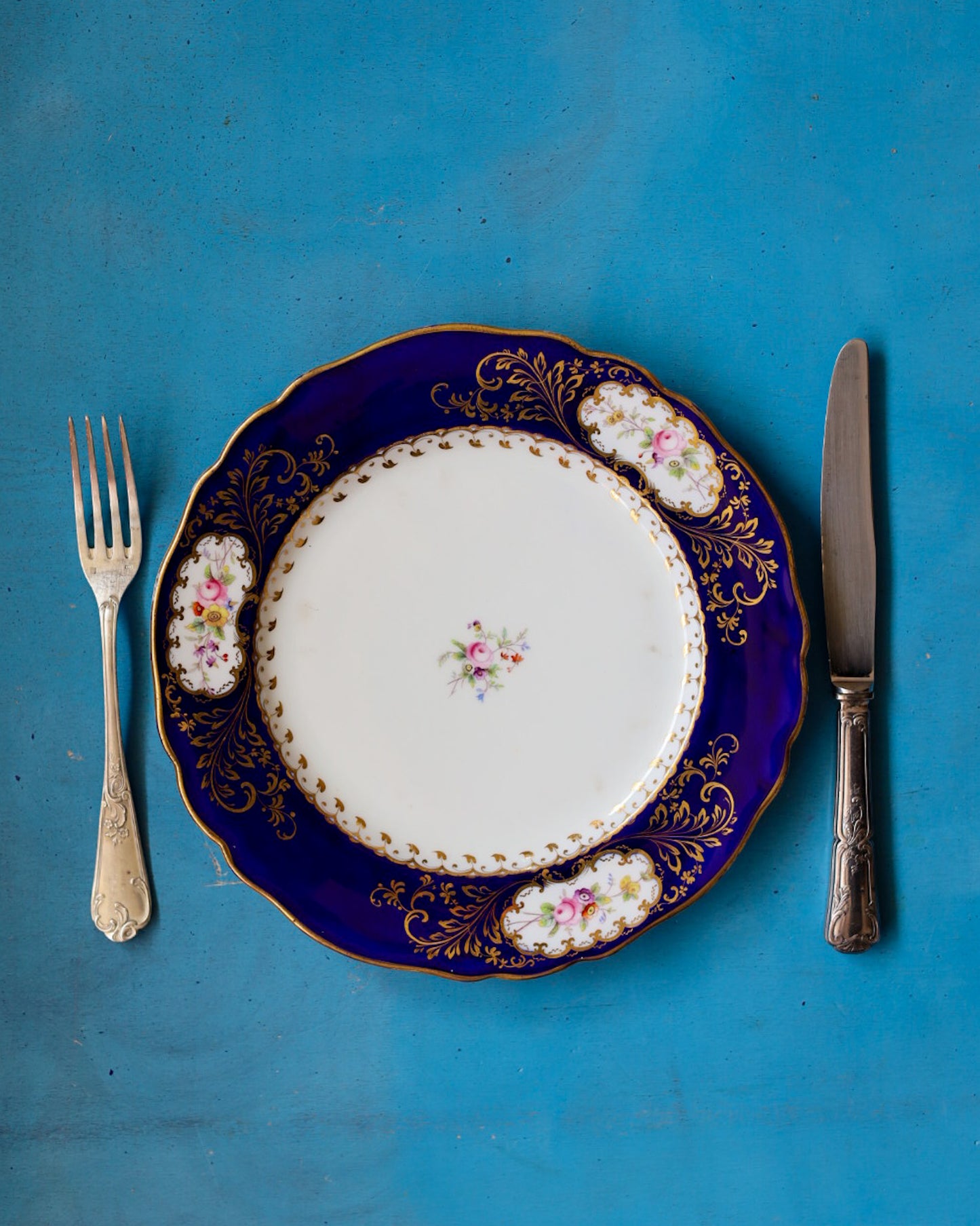 Set 4 piatti porcellana inglese dipinti a mano