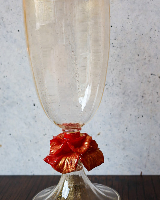 Vaso Gabbiani cristallo con rosa e oro zecchino