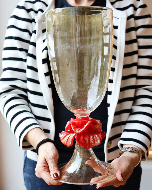 Vaso Gabbiani cristallo con rosa e oro zecchino