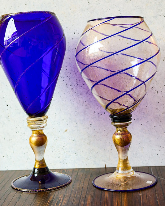 Vaso Gabbiani vetro soffiato tipetto color trasparente con righe blu