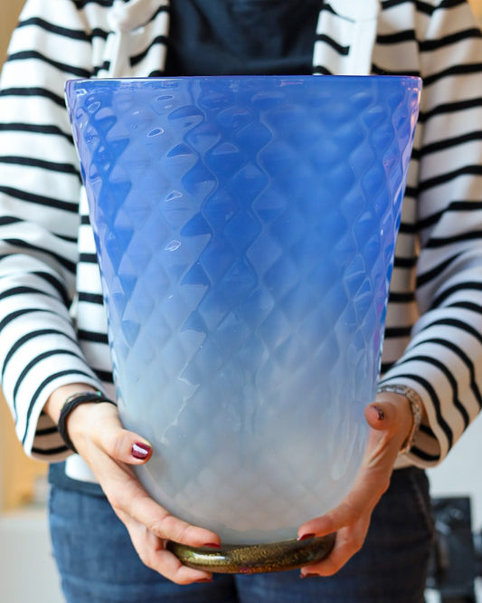 Vaso Gabbiani vetro soffiato lavorazione a nido d'ape sfumato