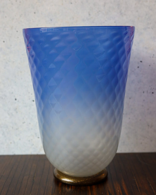 Vaso Gabbiani vetro soffiato lavorazione a nido d'ape sfumato