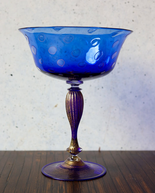 Vaso coppetta Gabbiani in vetro soffiato blu e oro zecchino