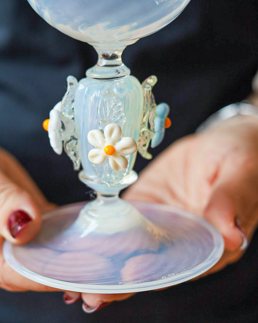 Bicchiere da collezione Gabbiani lattiginoso con fiori colorati