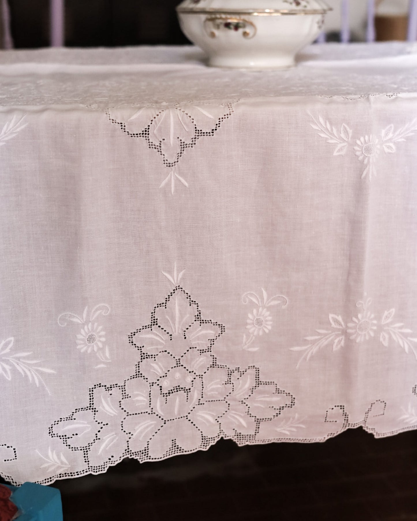 Tovaglia in Lino con Sfilato Siciliano — 12 Tovaglioli — cm 240×162