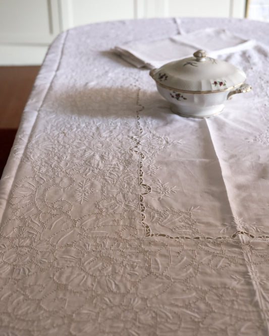 Tovaglia in Lino con Sfilato Siciliano — 12 Tovaglioli — cm 240×162