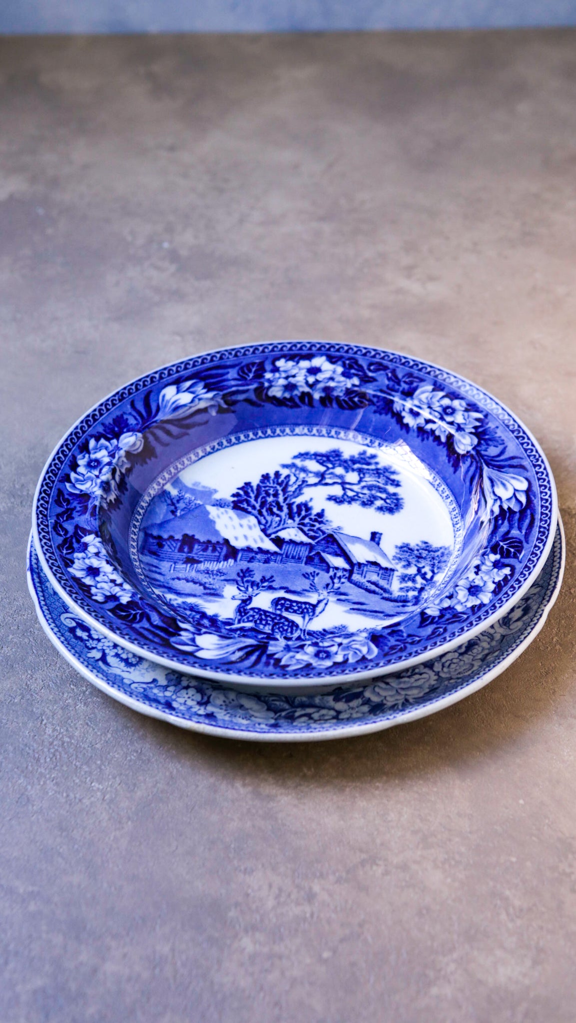 Set posto tavola porcellana inglese bianca e blu con paesaggi