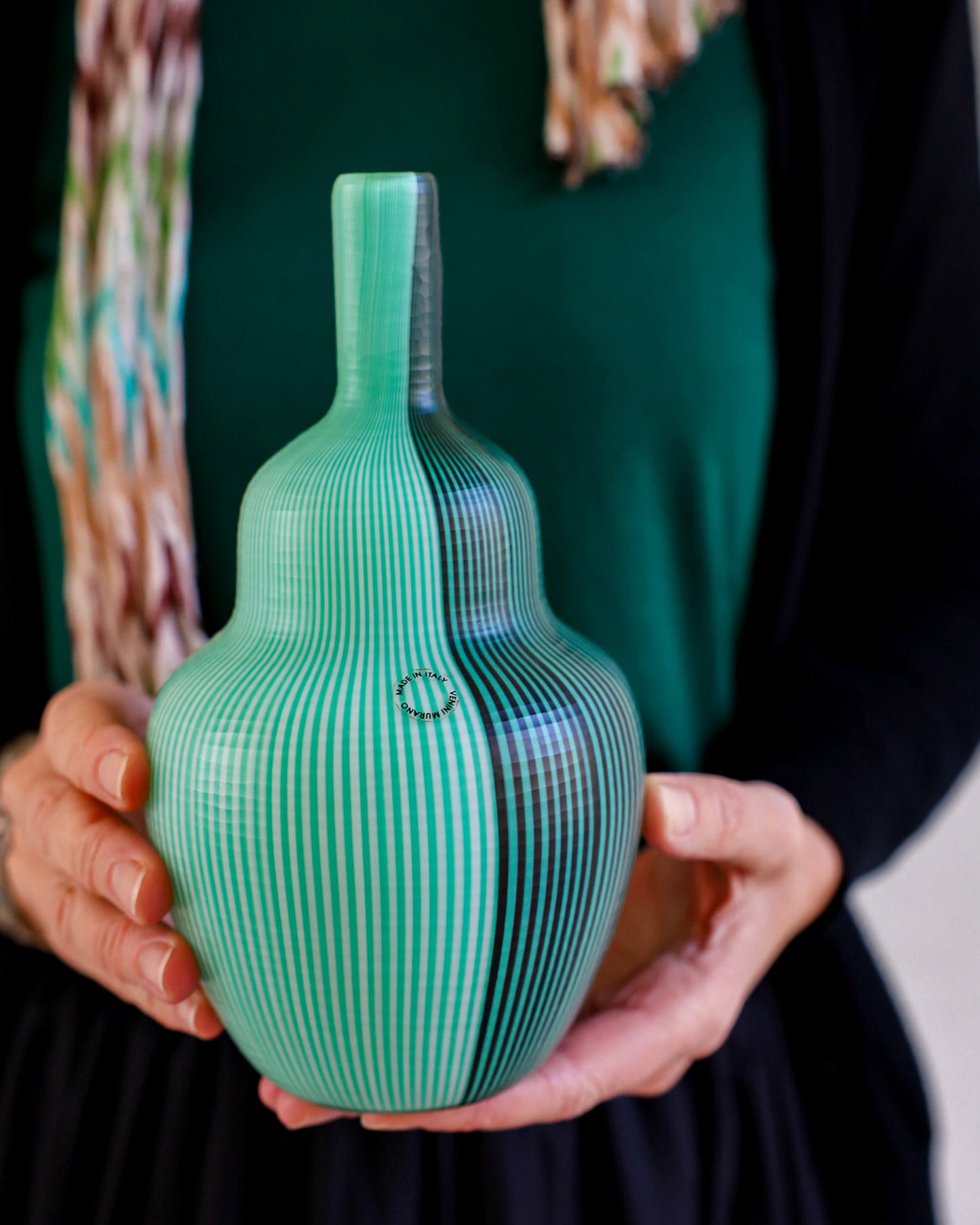 Vaso verde a righe Venini