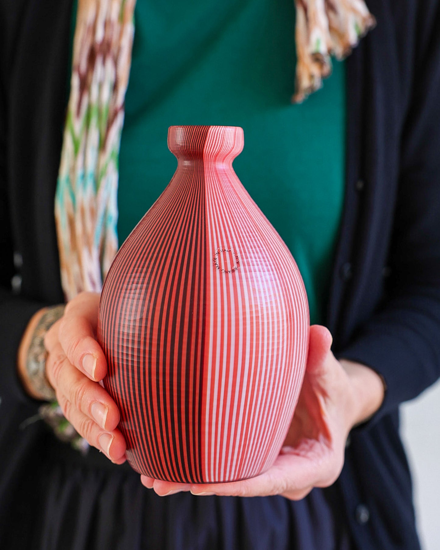 Vaso rosso a righe Venini