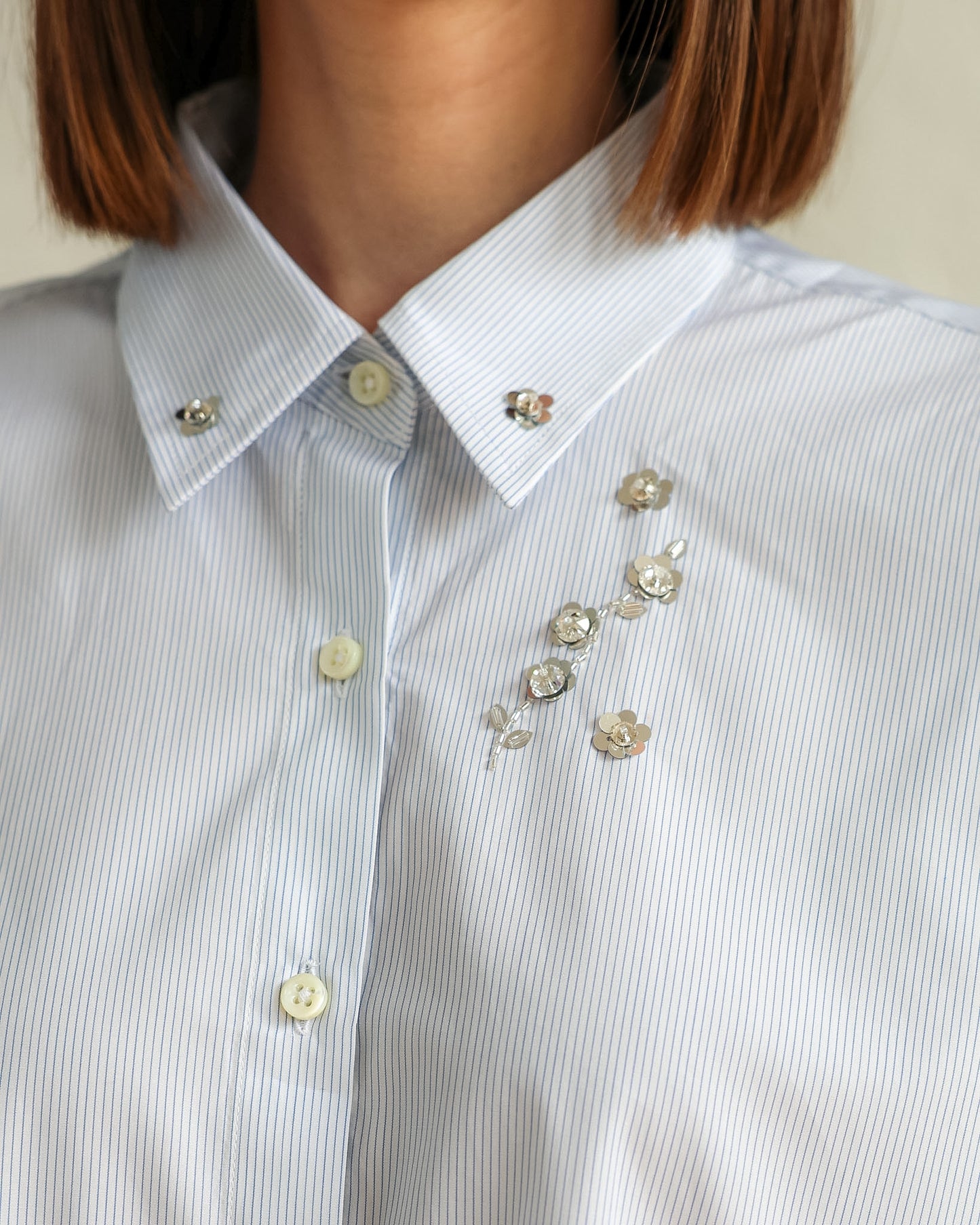 Camicia Donna in Popeline di Cotone Stampato — EdizionCamicia in cotone a righe — Ricamo a mano, Manifattura Artigianale Made in Italye Limitata (Copia)