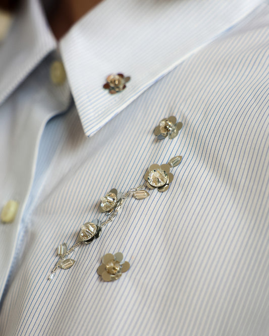 Camicia Donna in Popeline di Cotone Stampato — EdizionCamicia in cotone a righe — Ricamo a mano, Manifattura Artigianale Made in Italye Limitata (Copia)
