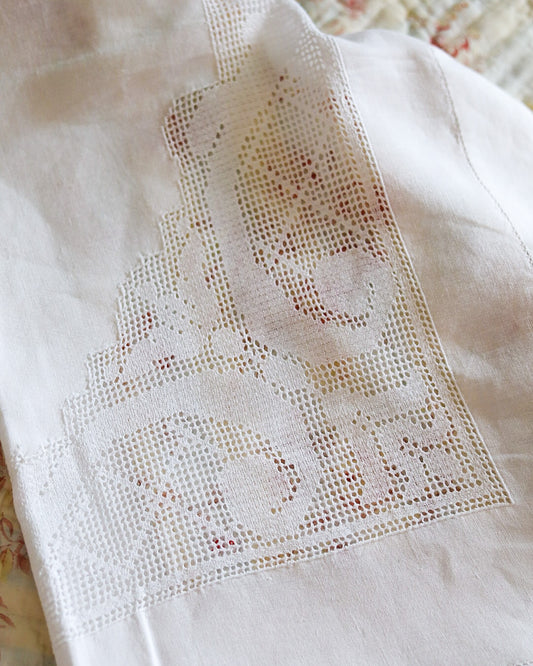 Lenzuolo matrimoniale in  lino sfilato siciliano geometrico