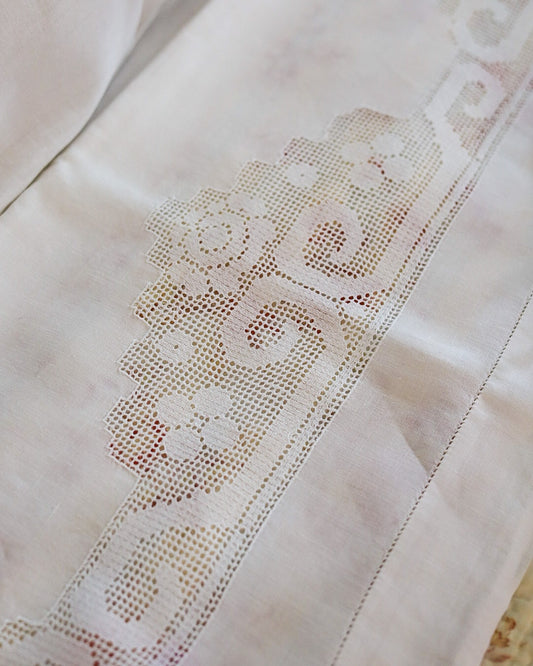 Lenzuolo matrimoniale in  lino sfilato siciliano geometrico