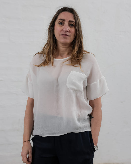 LOVE 35.35 — T-shirt in Tripla Georgette di Pura Seta — Manifattura Marchigiana, Made in Italy