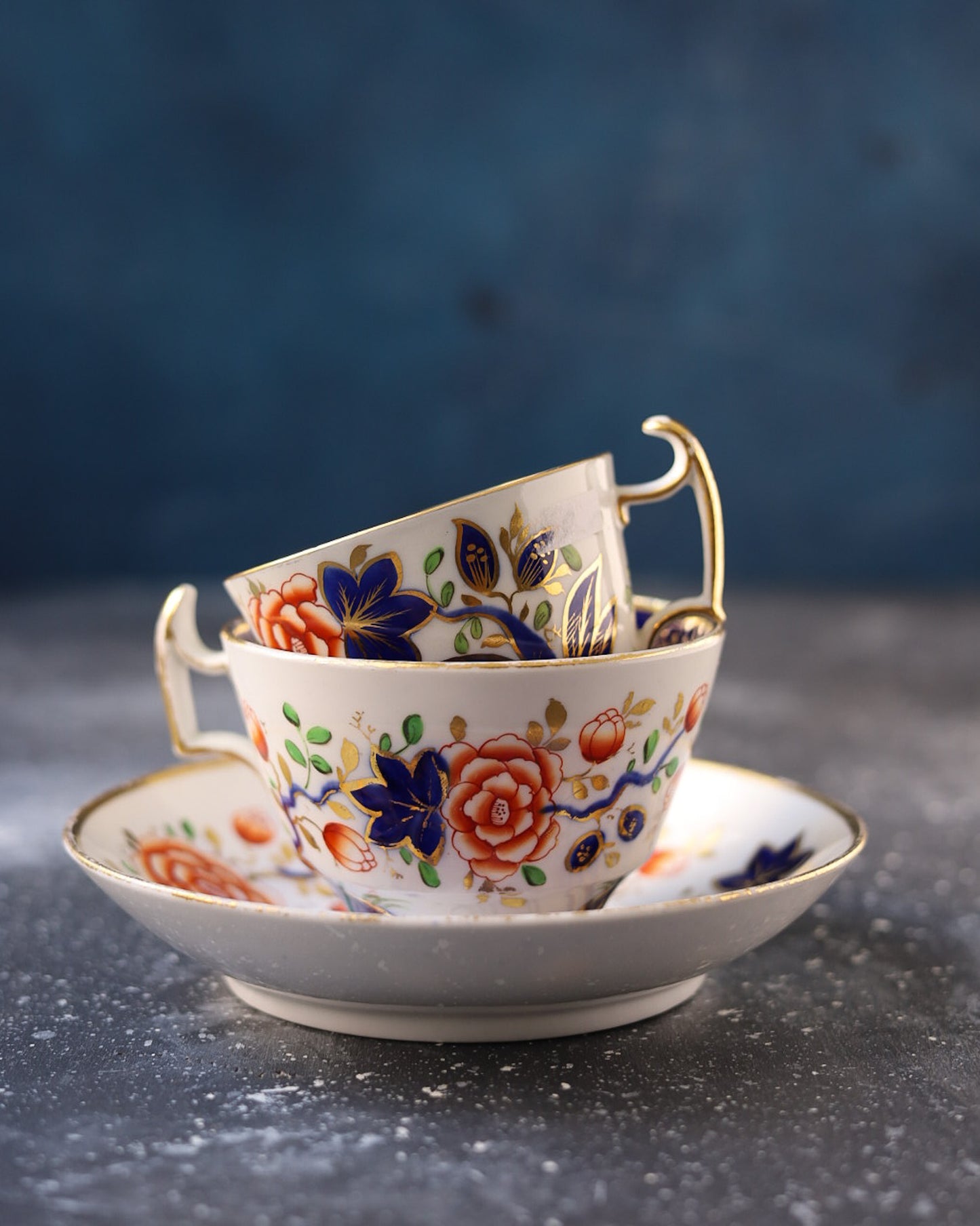 True tris tazze inglesi metà 800 dipinte a mano decoro orientale