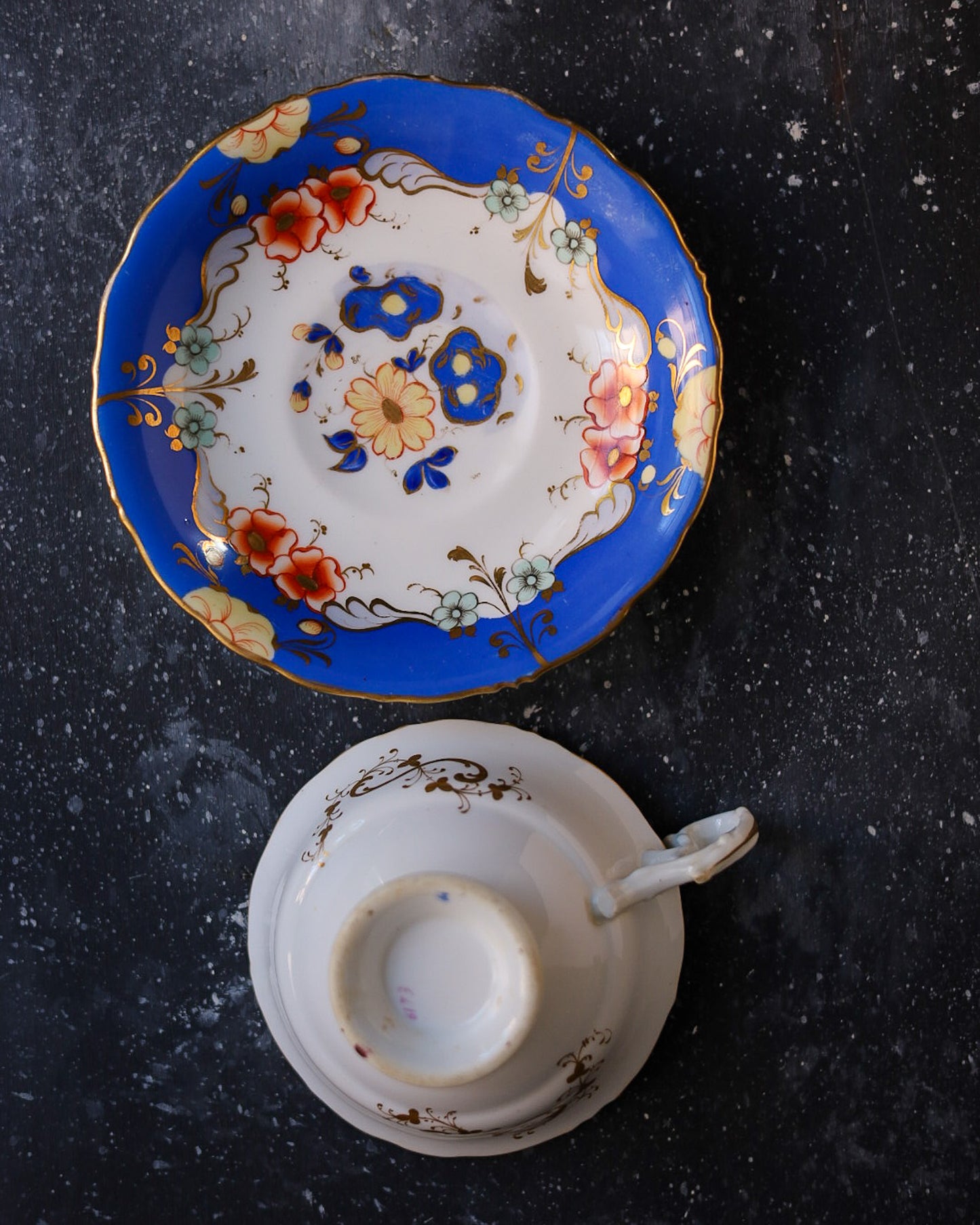 tazza antica primi 800 dipinta a mano bordo celeste