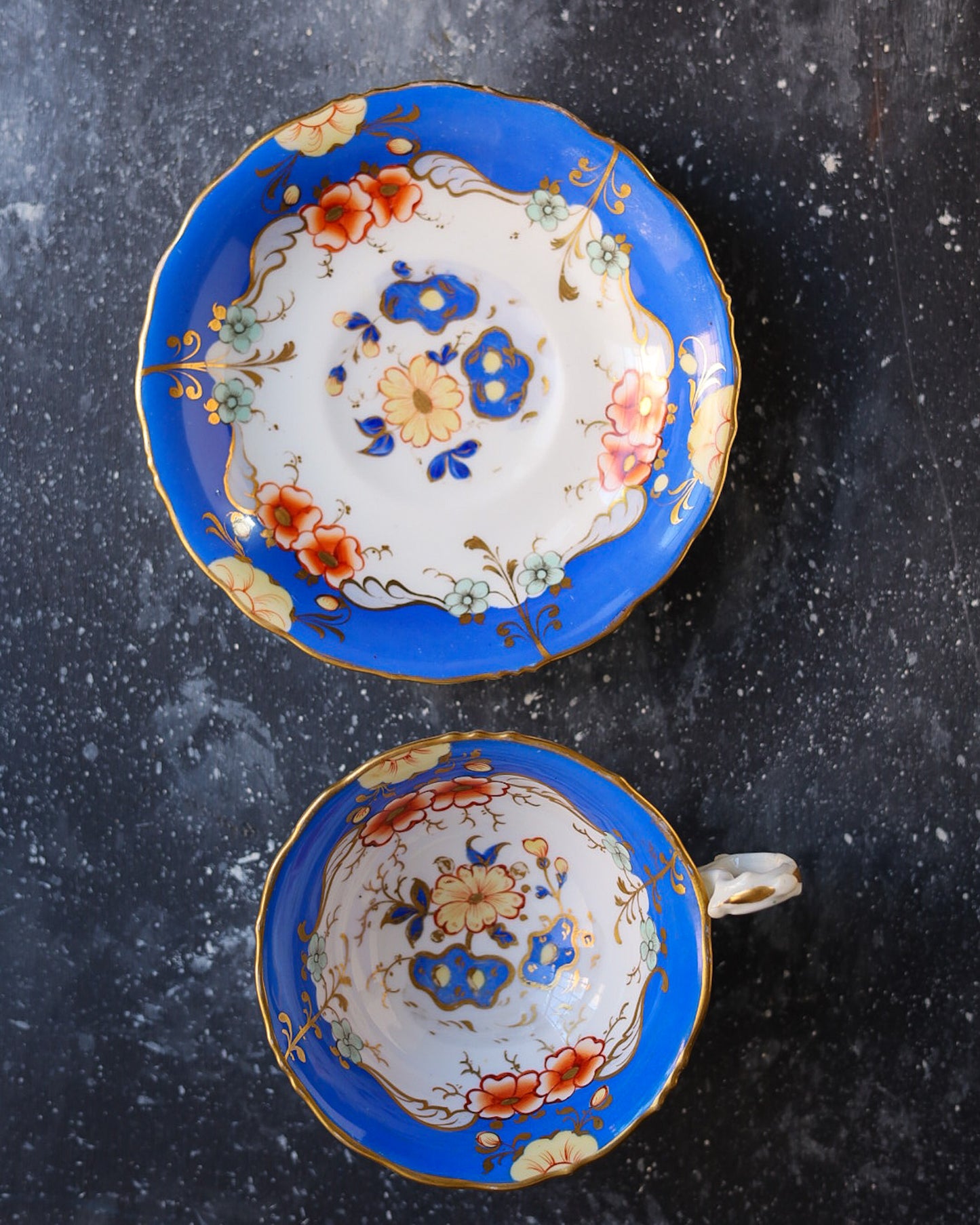 tazza antica primi 800 dipinta a mano bordo celeste