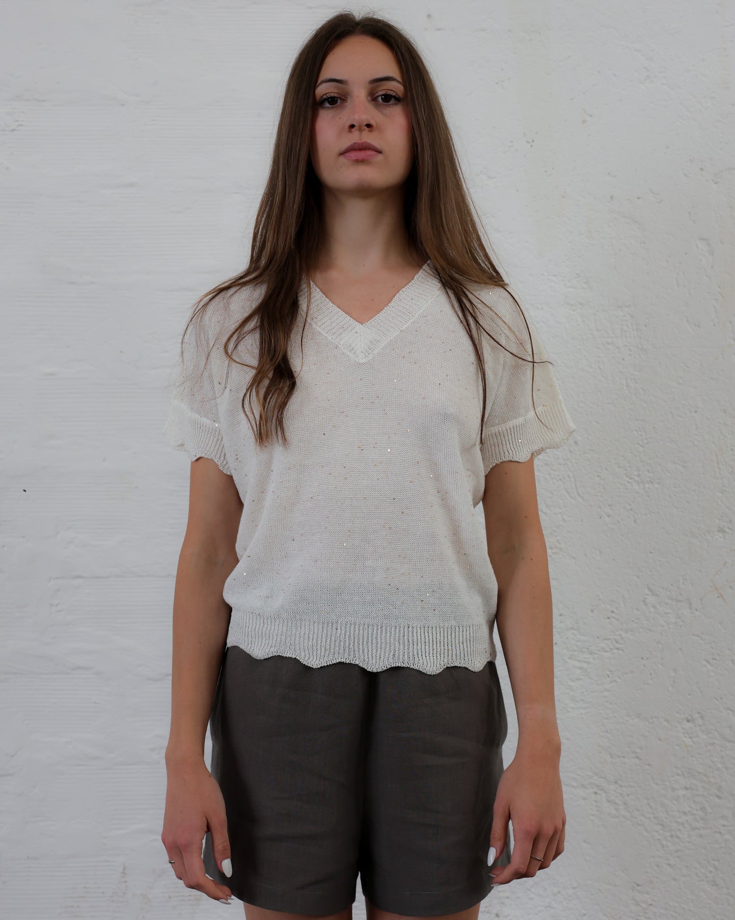 MIRZA 28.28 — Maglia con Micropaillettes in Lino e Cotone Makò — Filatura Italiana, Maglificio Veneto, Made in Italy