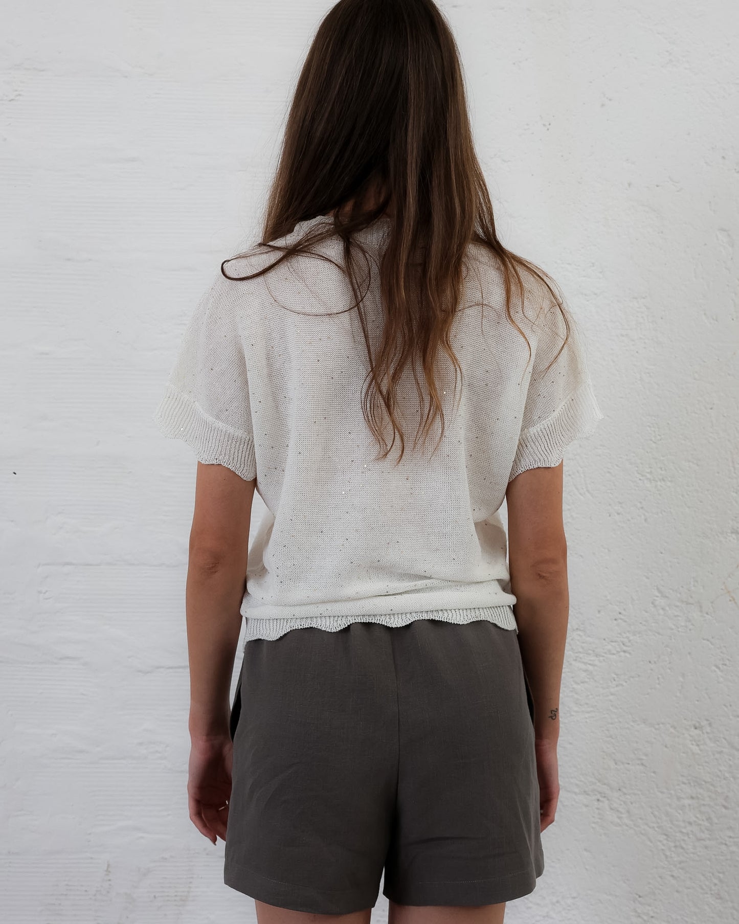 MIRZA 28.28 — Maglia con Micropaillettes in Lino e Cotone Makò — Filatura Italiana, Maglificio Veneto, Made in Italy
