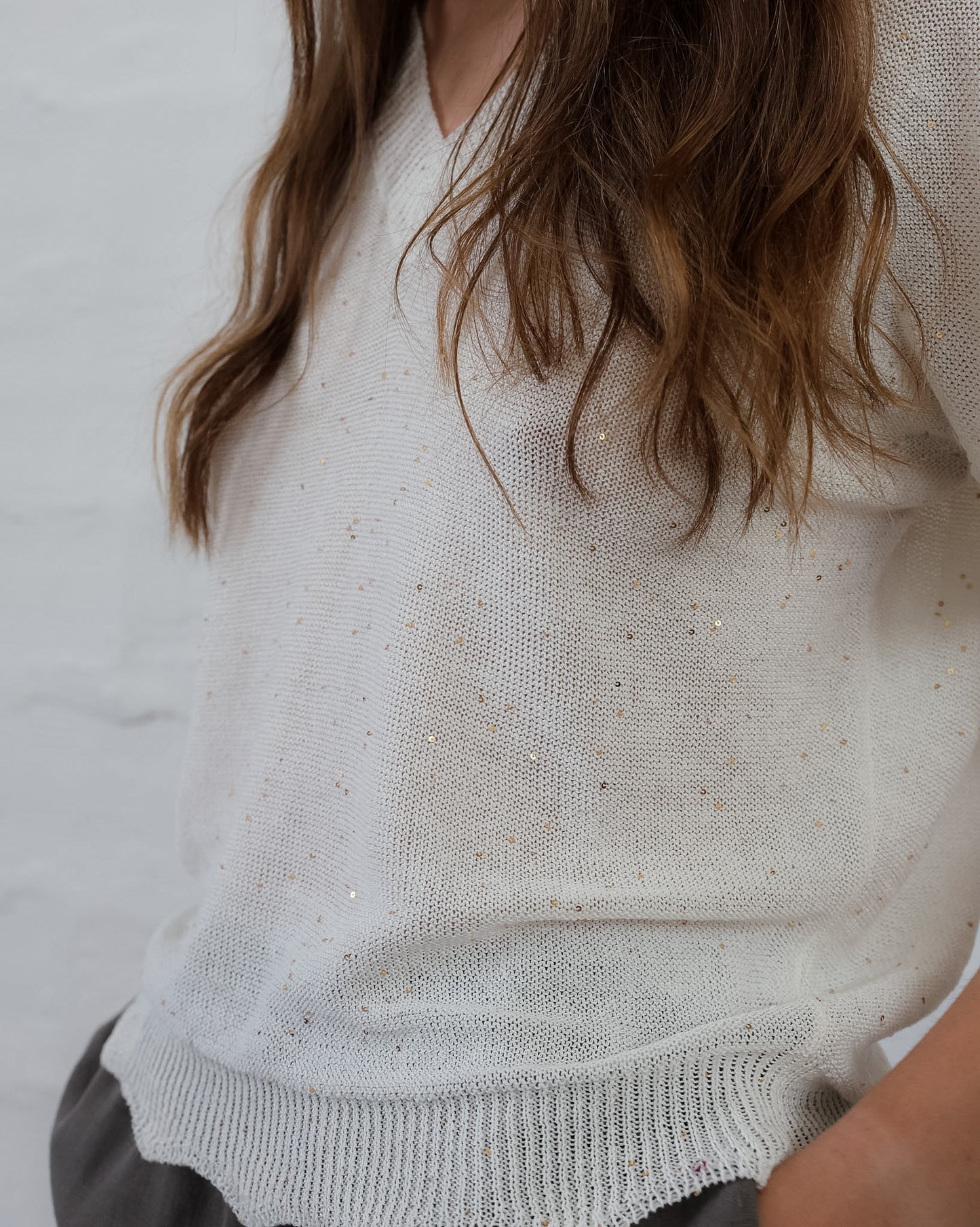 MIRZA 28.28 — Maglia con Micropaillettes in Lino e Cotone Makò — Filatura Italiana, Maglificio Veneto, Made in Italy