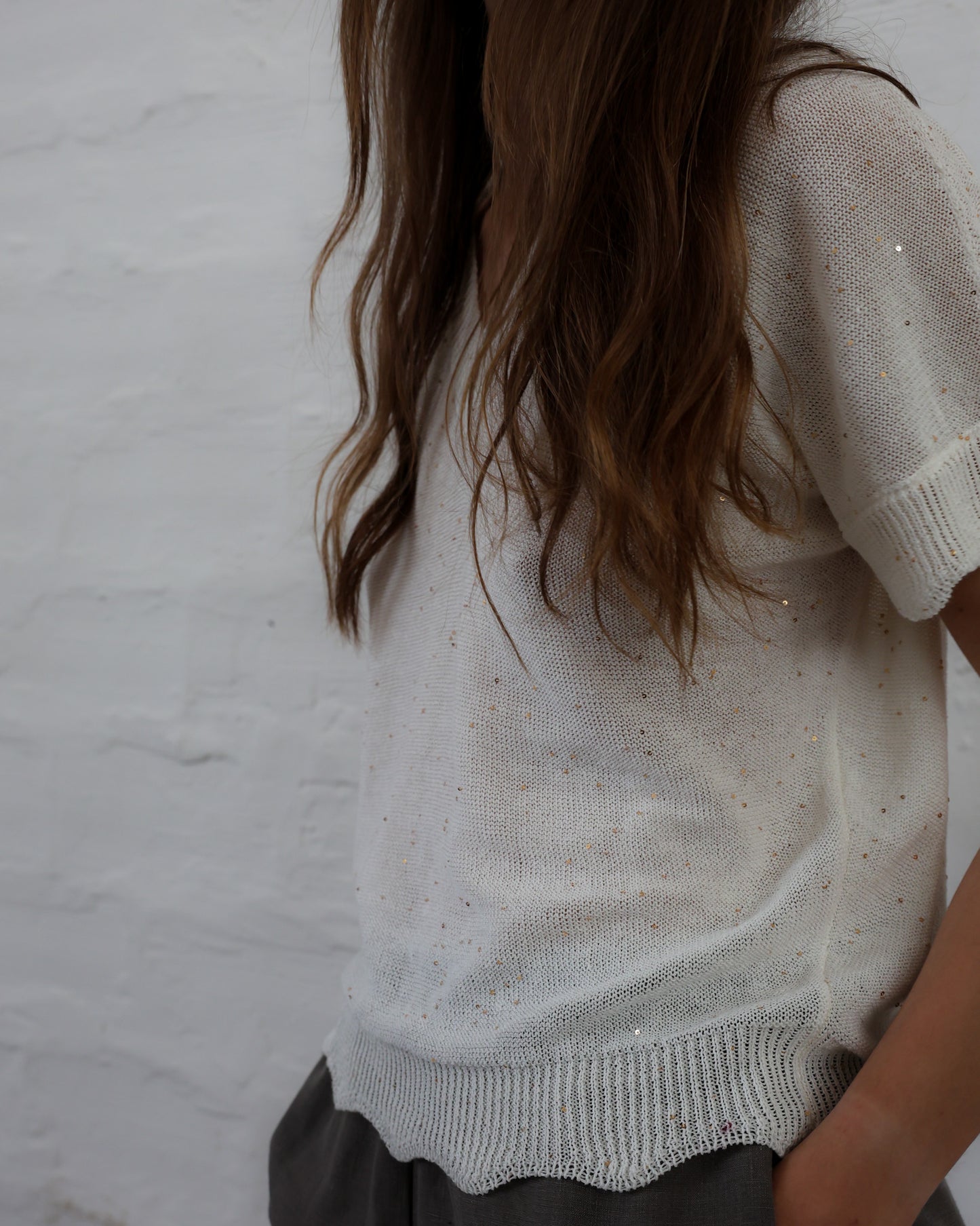 MIRZA 28.28 — Maglia con Micropaillettes in Lino e Cotone Makò — Filatura Italiana, Maglificio Veneto, Made in Italy