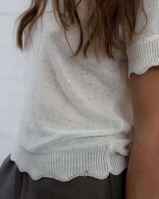 MIRZA 28.28 — Maglia con Micropaillettes in Lino e Cotone Makò — Filatura Italiana, Maglificio Veneto, Made in Italy
