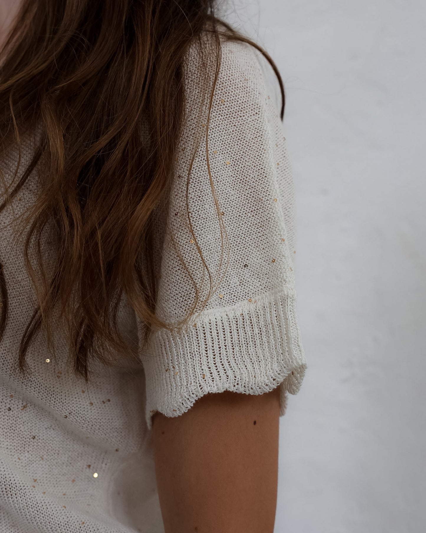 MIRZA 28.28 — Maglia con Micropaillettes in Lino e Cotone Makò — Filatura Italiana, Maglificio Veneto, Made in Italy