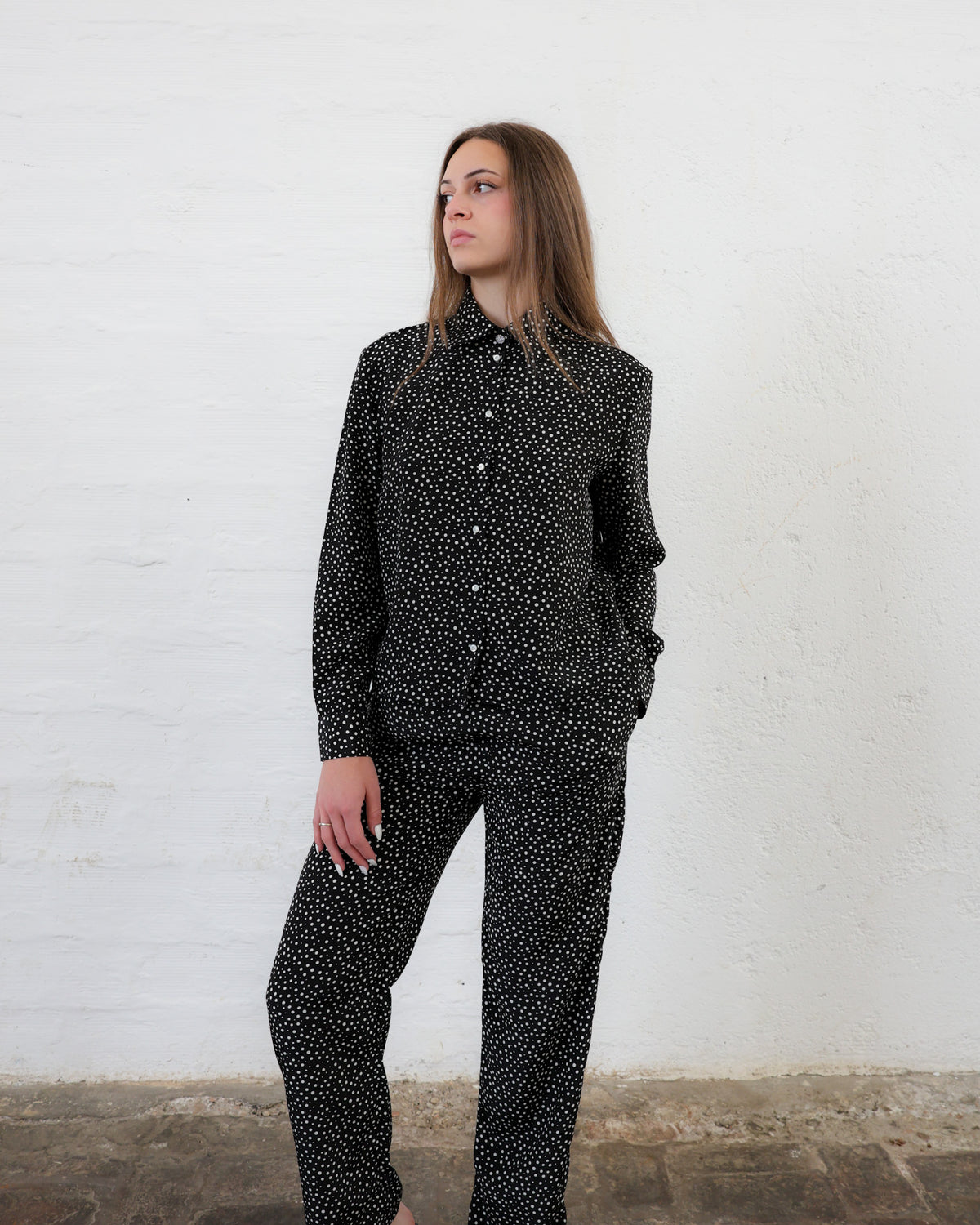 Cecilia 42.42 — Pantalone in Pura Seta Maroccain Stampata — Manifattura Marchigiana, Made in Italy