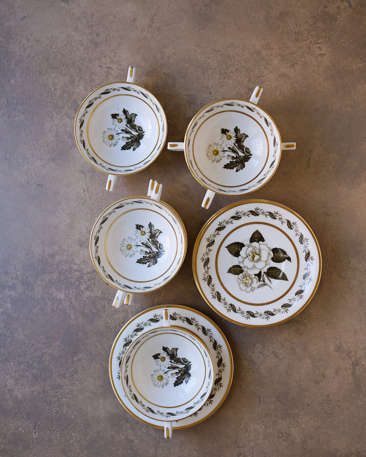 Servizio da Brodo in Porcellana Royal Worcester — Decoro "Bernina" — XX Secolo