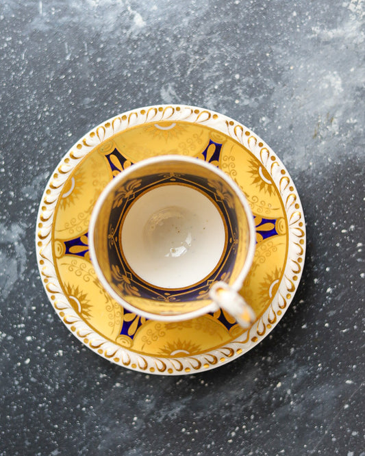 Tazzina da Cioccolata Inglese - Decoro Blu Cobalto e Oro su Fondo Giallo - Primi/Metà 1800