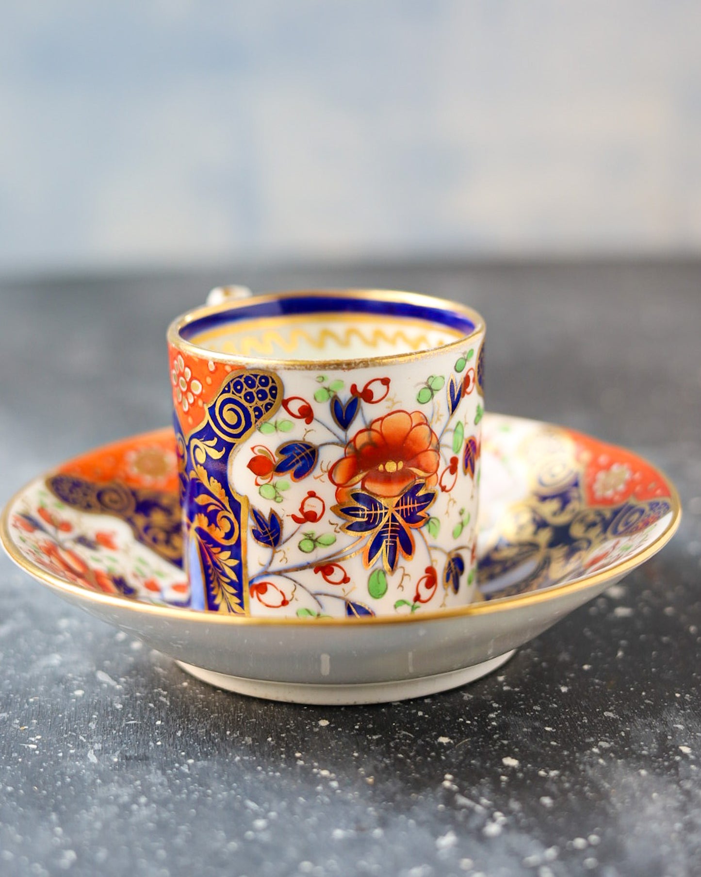 Tazzina da Caffè/Cioccolata con Piattino - Stile Imari - Bone China - Epoca Regency, Primi 1800