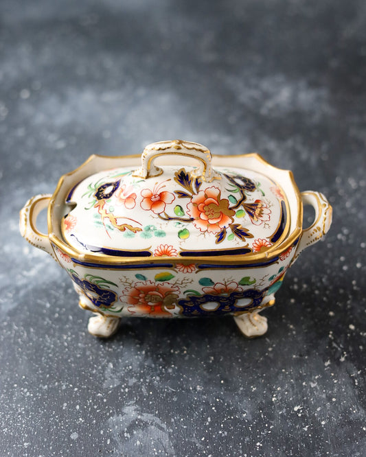 Salsiera su Piedini con Coperchio - Stile Imari - Bone China - Primi 1800