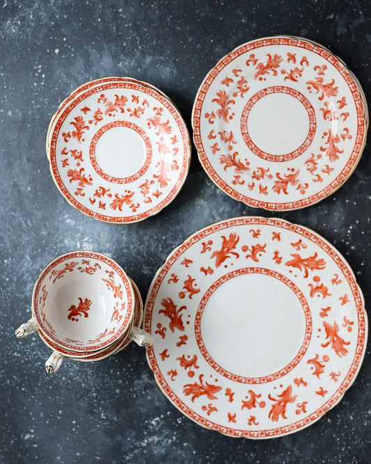Set di 4 Trio The Foley China - Decoro Orientale Rosso Ferro - Bone China - Inghilterra, Fine 1800/Inizi 1900