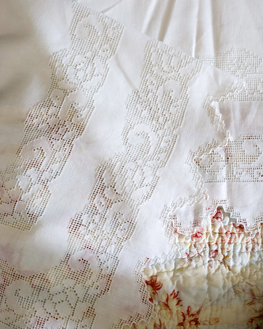 Lenzuolo in lino bianco sfilato siciliano matrimoniale nuovo in scatola