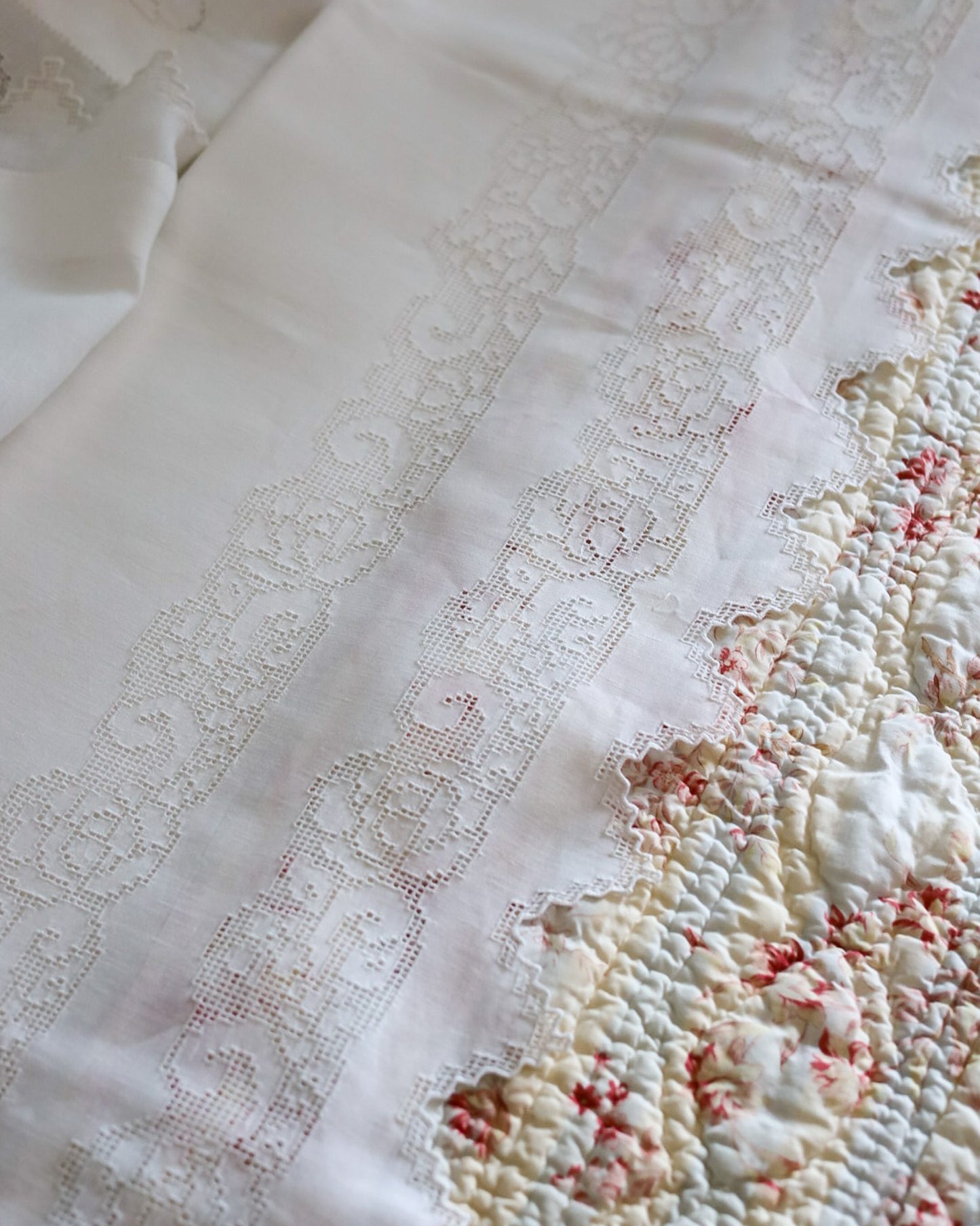 Lenzuolo in lino bianco sfilato siciliano matrimoniale nuovo in scatola