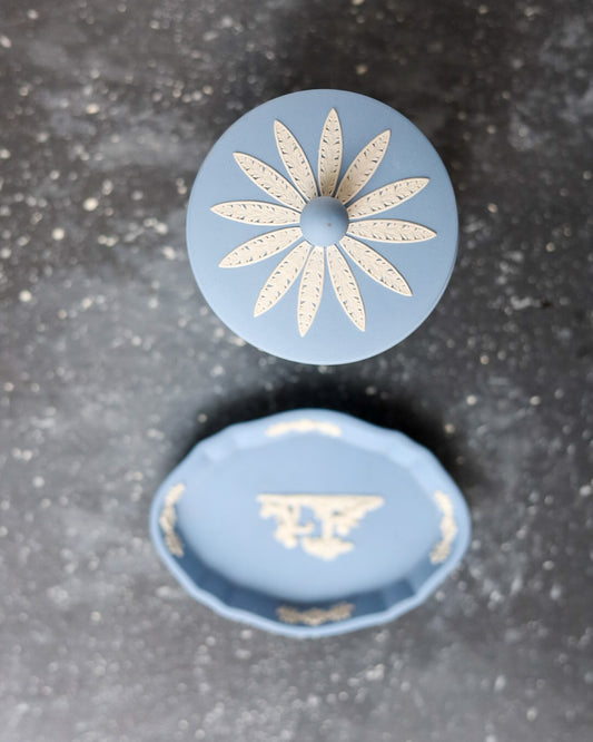 Set da Bagno Wedgwood Jasperware - Barattolo con Coperchio e Vassoio - Blu Classico - Inghilterra