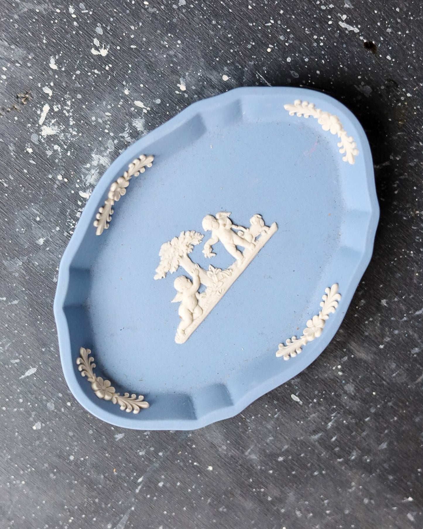 Set da Bagno Wedgwood Jasperware - Barattolo con Coperchio e Vassoio - Blu Classico - Inghilterra