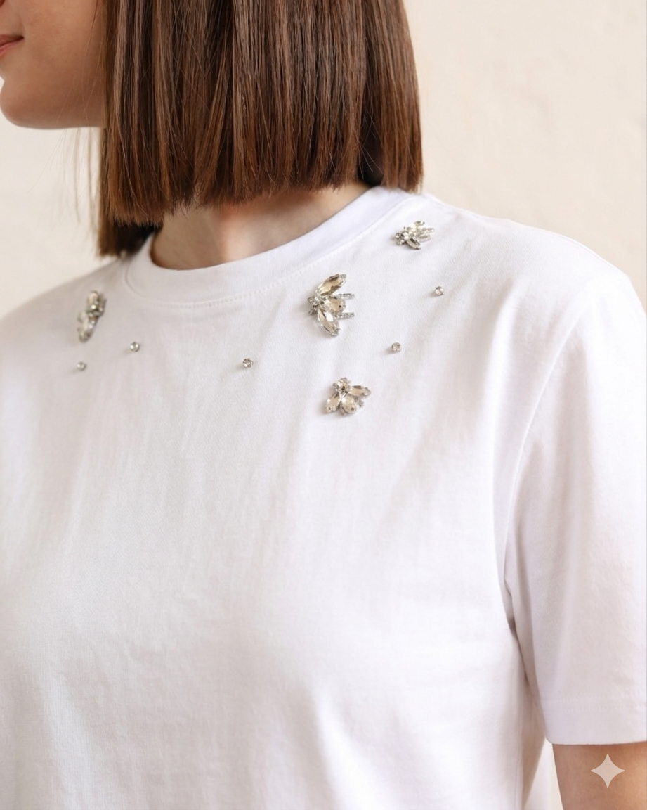 HY 33.33 — T-shirt in Cotone Filo di Scozia — Ricamo a Mano, Manifattura Made in Italy